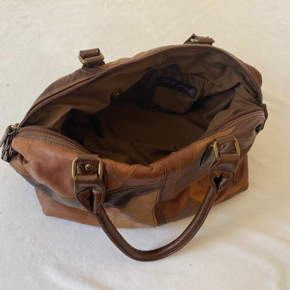 Necessary Objects Patchwork Handbag Vegan Leather Satchel Purse - Picture 8 of 12